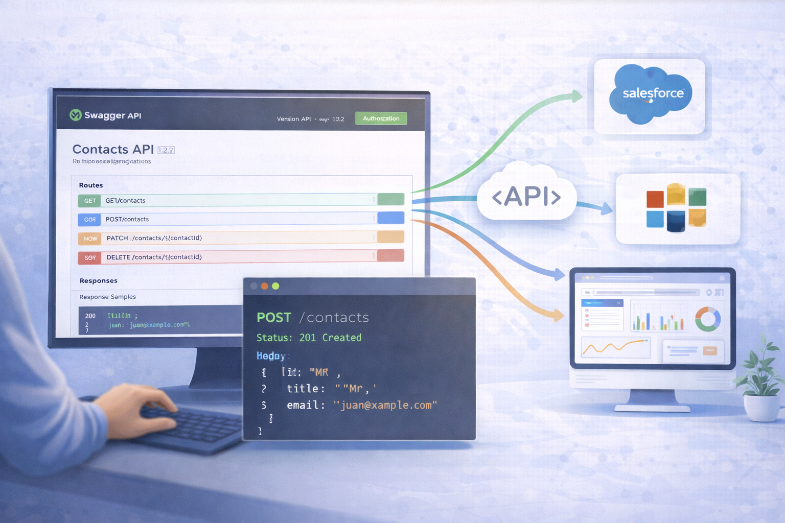 Endpoints, conectores y flujo de datos entre sistemas externos