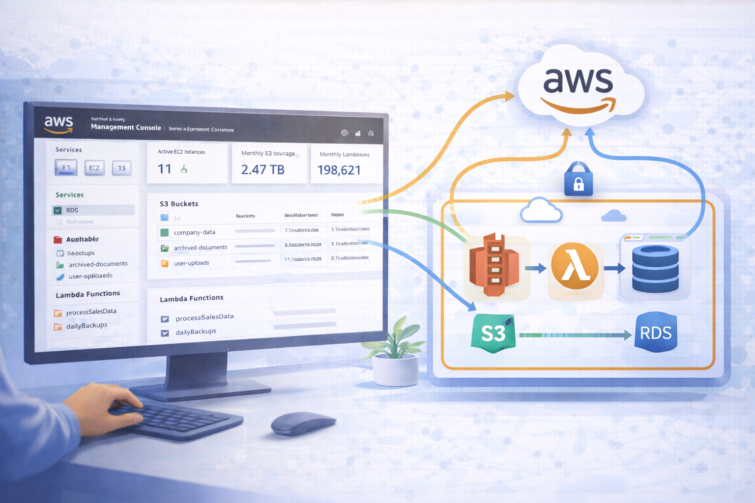 Servicios AWS conectados a infraestructura empresarial