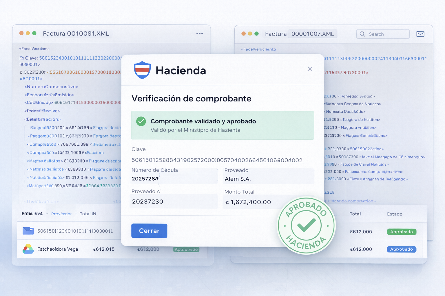 Documentos fiscales con validación y flujo de datos gubernamental
