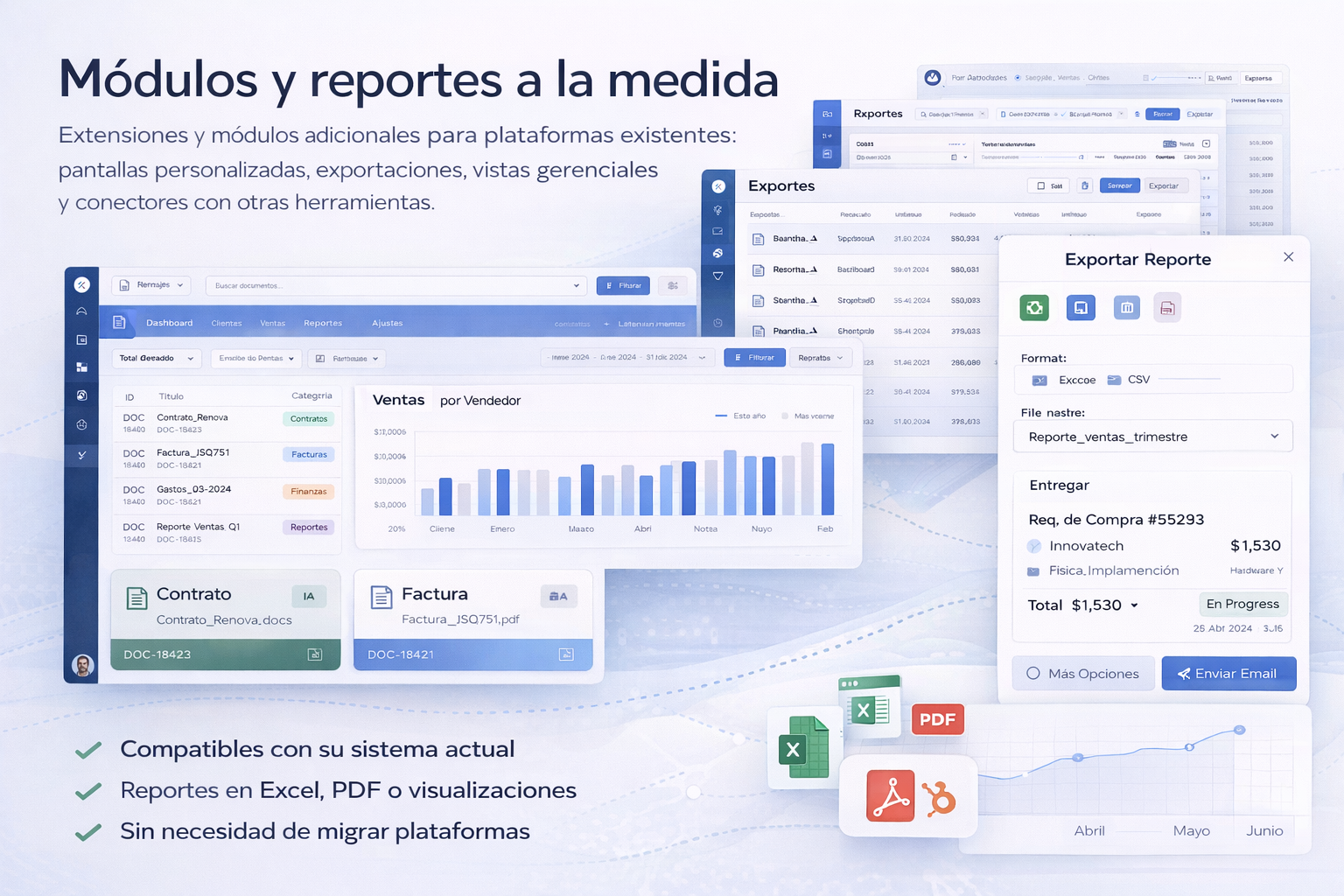 Módulos y reportes personalizados para plataformas empresariales